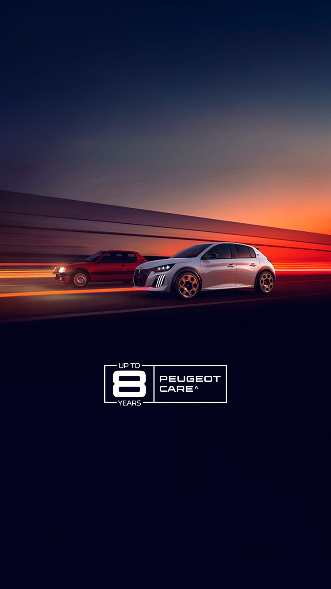 PEUGEOT 205 GTi and PEUGEOT E‑208 GTi driving side by side
